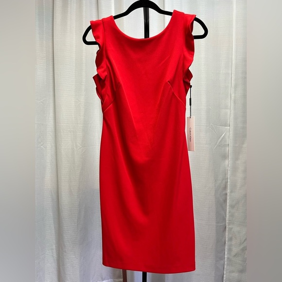 CALVIN KLEIN New 1048 Red Low Back Sheath Formal Dress | size 4 - Picture 1 of 6